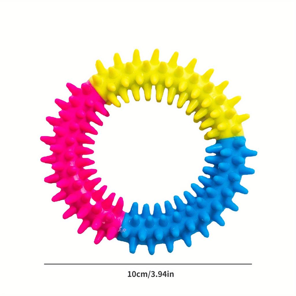 Colorful Dog Chew Thorn Circle Toy, TPR Bite-resistant Rubber Chewing Toothbrush Ring Pet Interactive Training Play and Dental Health