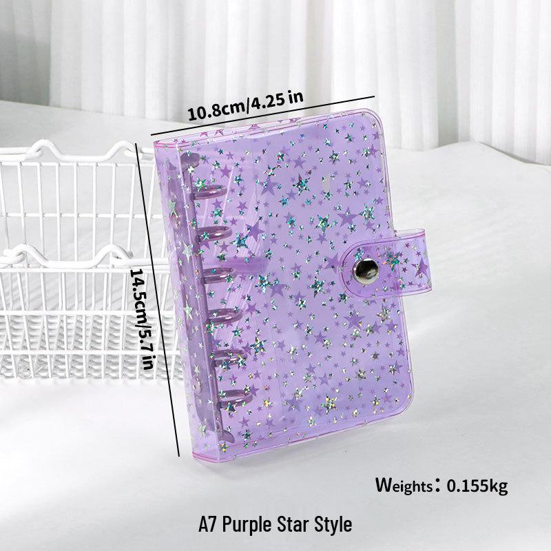 A7 Purple Star Button-Fastened Loose-Leaf Binder with Stargazing Design Cover A7