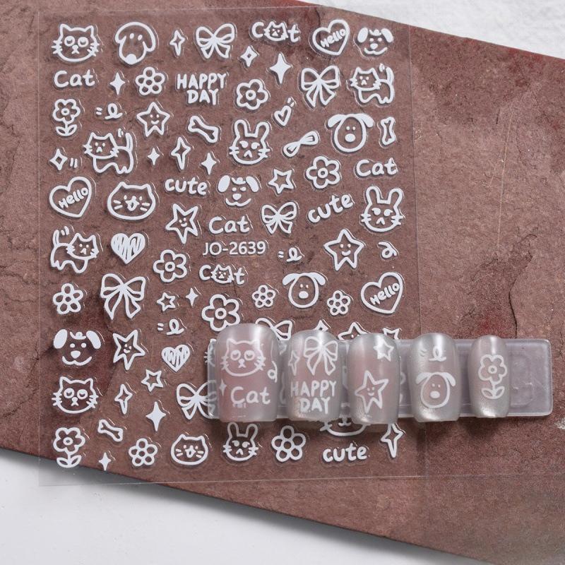 

Graffiti Style Nail Decals Black White Lovely Cartoon Cat Puppy Pattern Adhesive Decorations Manicure Ornament Nail Sticker