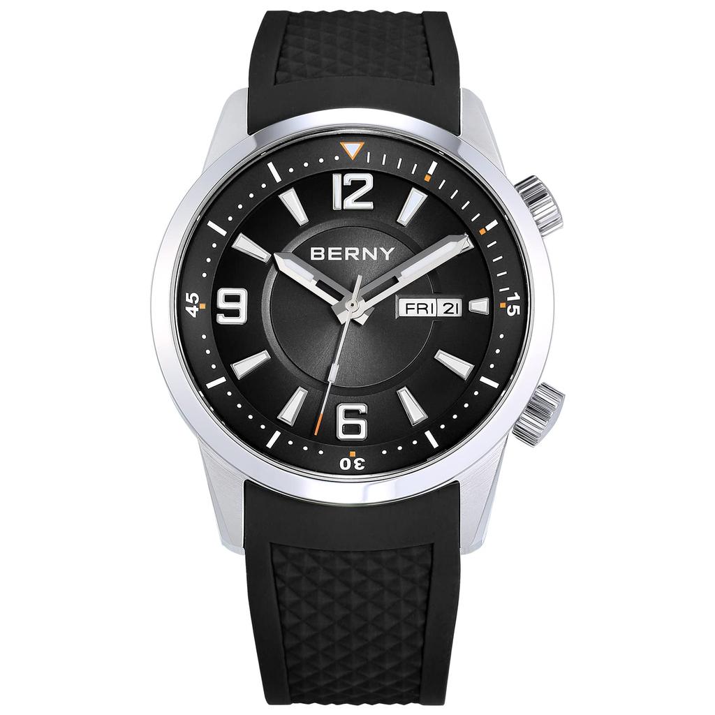 BERNY Watch Watch Dive Watch Automatic Mechanical Watch with Crown 200m Water Resistant HV600 Hardness Sapphire Glass Silicone Band Super Luminous