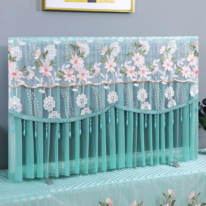 Chinese Style Lace LCD TV Dust Cover - 55-75 Inch, Wall Mount Compatible (Use Without Removal)