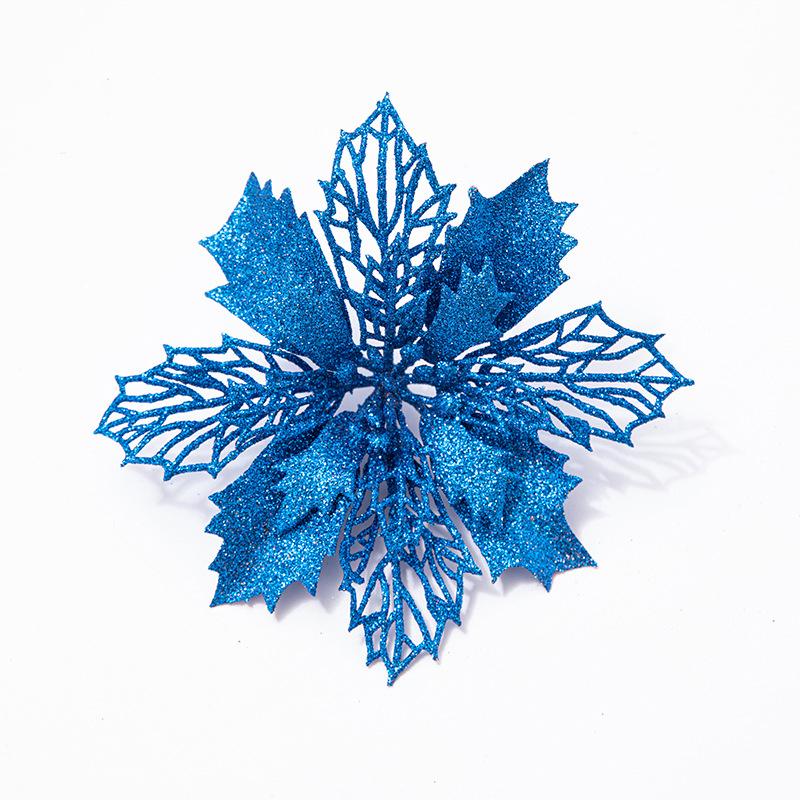 Artificial Glitter Poinsettia 6Pcs Hollow Out Xmas Decor for Christmas Tree Garland Front Door Winter Decor