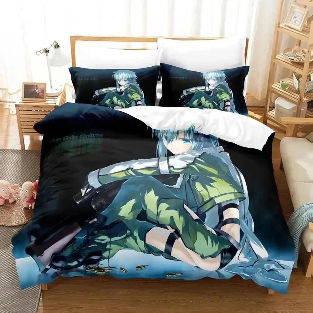 Luxury New 3D Print Anime Asada Shino Sword Art Online Bedding Set Duvet Cover Bed Set Quilt Cover Pillowcase Queen Boys Adult