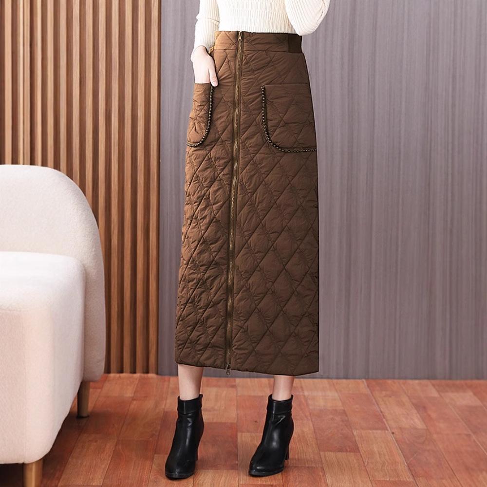 Fustă de iarnă din bumbac pentru femei, temperament retro, mamă, versatilă, vrac, groasă și caldă, midi fustă