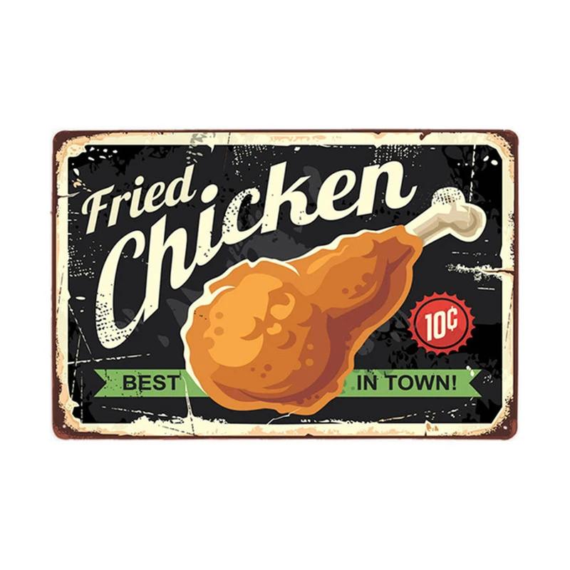Fried Chicken,Cake,Cheese, Beef Steak Metal Tin Sign Vintage Plate Plaque Iron Painting Pin Up Wall Decor For Restaurant Kitc