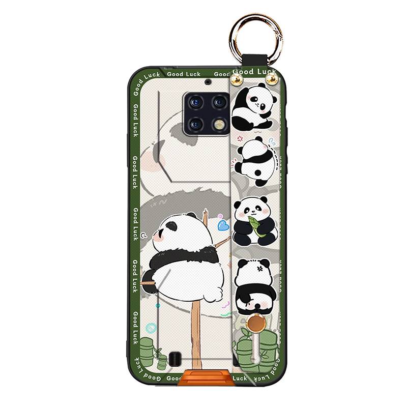 Cute Back Cover Phone Case For Oukitel WP6 Silicone Cartoon Ring Wrist Strap Panda Fashion Design Phone Holder Soft Case