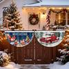 Santa Claus Hanging Bunting Christmas Fan Flag, 33 X 18 Inch Merry Flags with Weather Resistant Yard Banner Snowman Tree Green Elf Gnome Pattern,