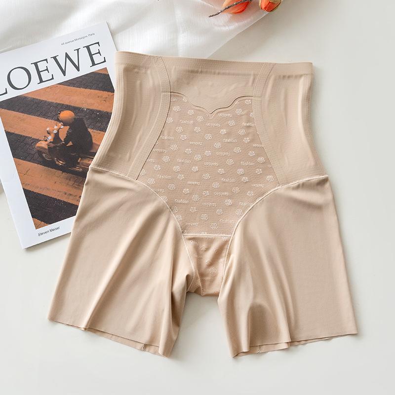 Large Size Female Summer High Waist Belly Retraction Two in One Unrolled Ice Silk Traceless Anti Slip Safety Underwear