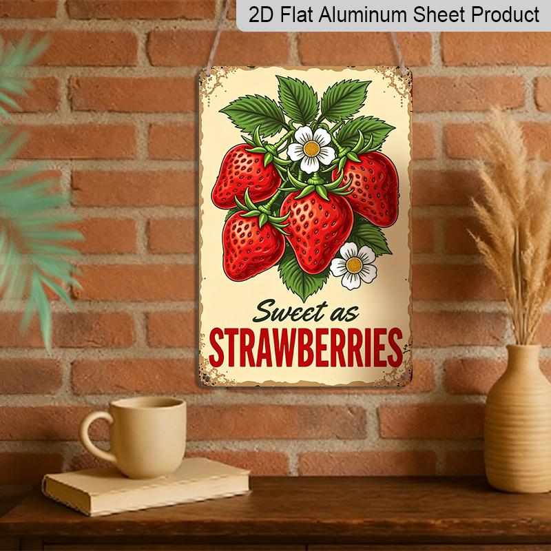 2D Flat, "Sweet As Strawberries" Vintage Aluminum Sign - Retro Fruit Wall Decor Kitchen Decor, Pantry, Farmhouse Decor, Cottage Decor, Fruit Stand