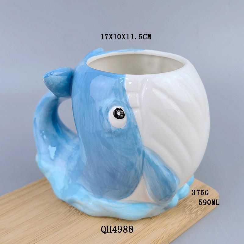 Ceramic piranha ceramic cartoon cup three-dimensional animal mug hand-painted ceramic universal coffee cup high value
