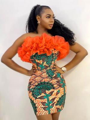 Women Tube Tops Dress Bodycon Party Printed Ruffles Patchwork Sexy Mini Gowns Dress for Ladies Evening Cocktail Party Outfits