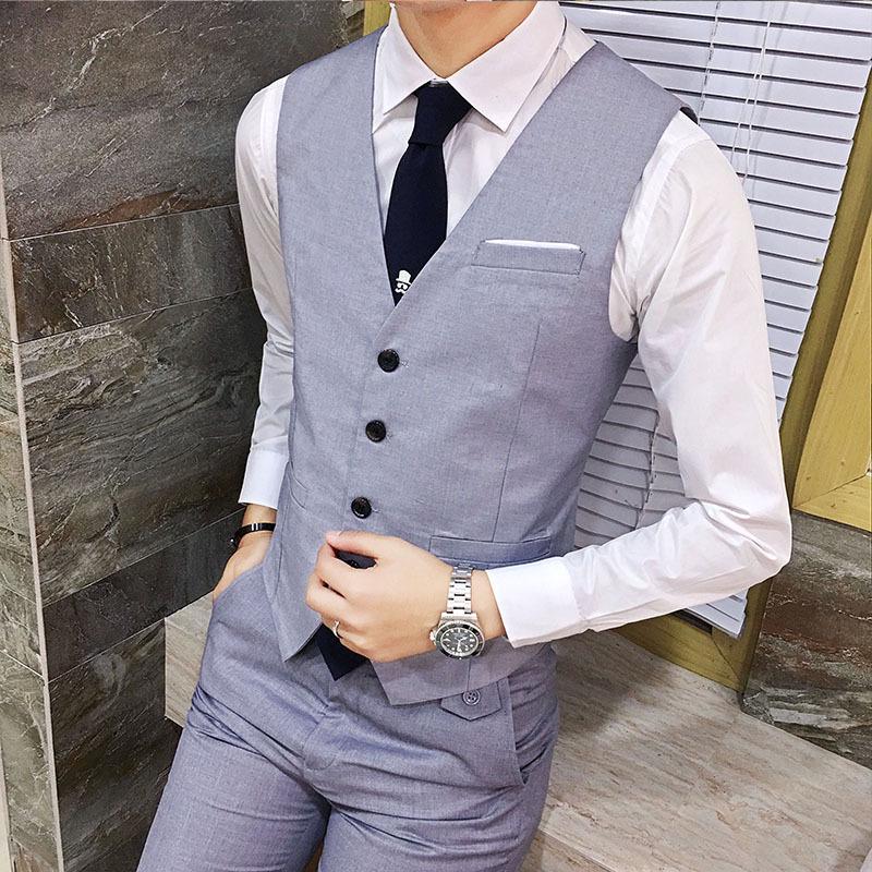2025 Men's Korean Style Slim Fit Vest, 6 Colors, Groomsman V-Neck, Single-Breasted, Sizes S-6XL