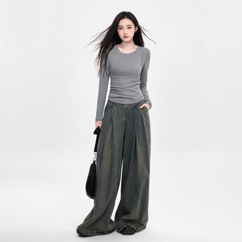 NOME Women's Ribbed Crew Neck Slim Fit T-Shirt