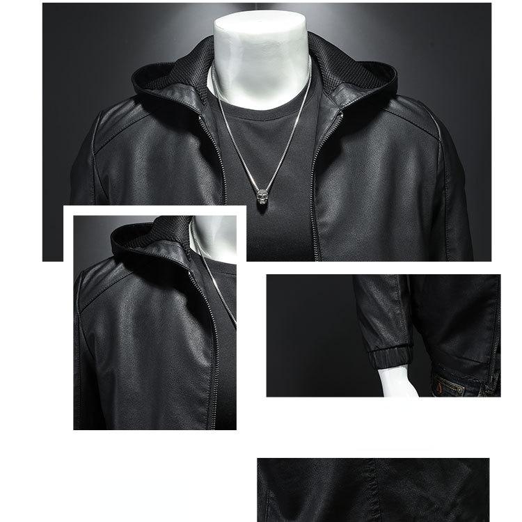 Giacca da Uomo Primavera Autunno Alta Qualità Ecopelle Giacca di Pelle con Cappuccio Moda Slim Fit Maschile