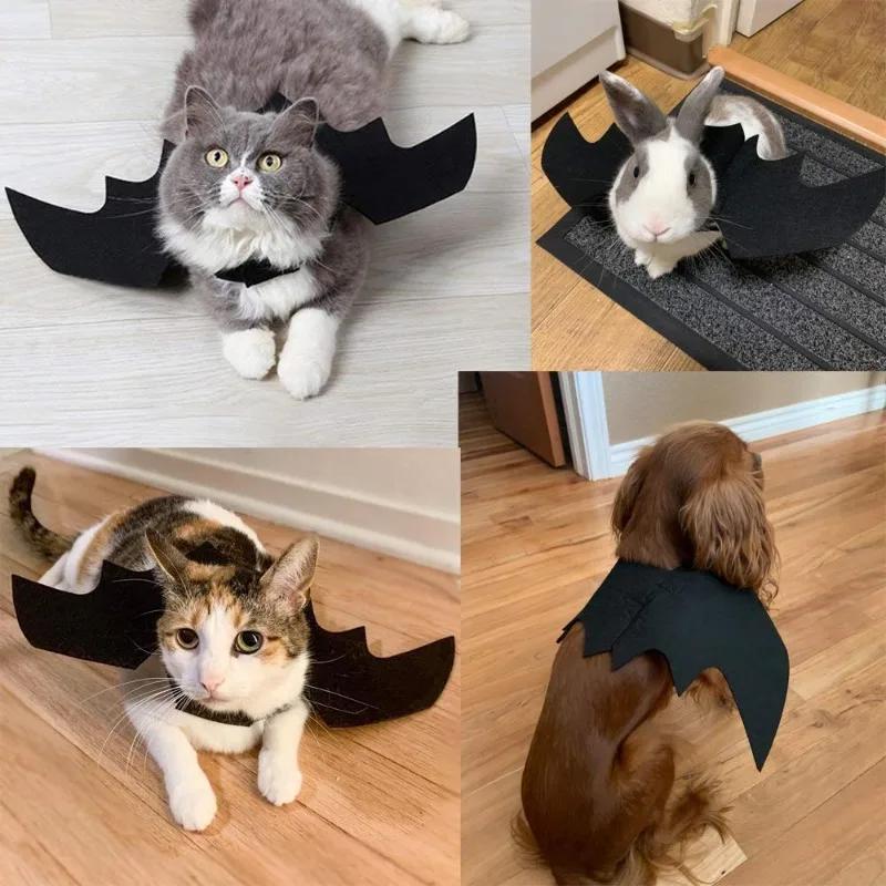 Pet Dog Cat Black Bat Wings Harness with Pumpkin Bells Halloween Costume Cosplay Cat Dog Clothes Cute Pet Supplies