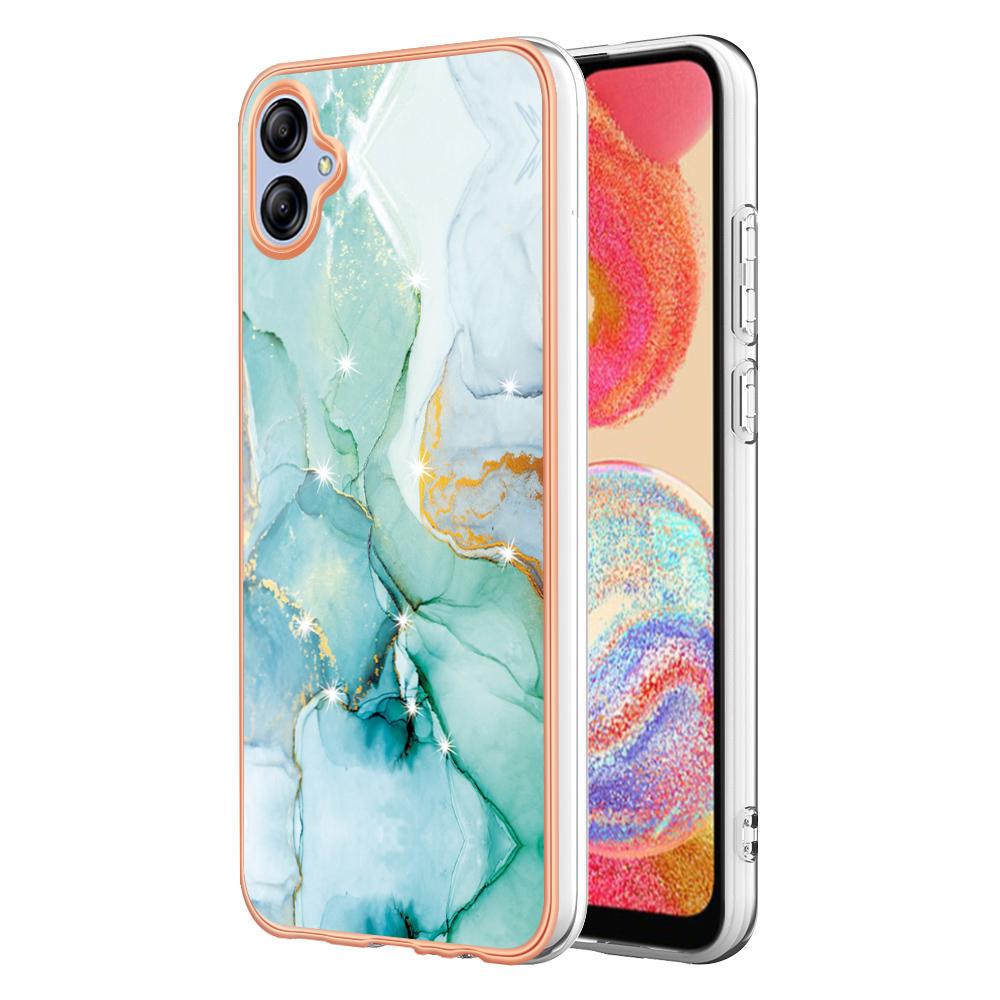 

For Samsung Galaxy A04e 4G/F04 4G/M04 4G TPU Case with IMD Marble Pattern Electroplated Back Cover Green 003
