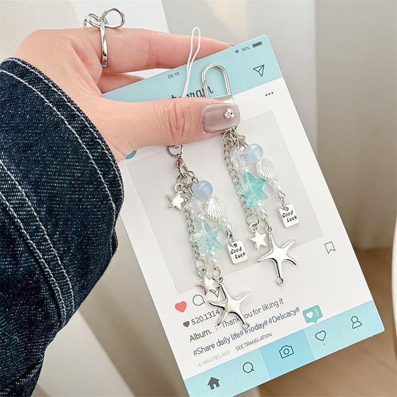 Baroque Bow Starfish Beaded Mobile Phone Chain Y2K Sweet Keychain Pendant Phone Lanyard DIY Bag Decoration