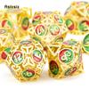 7 Pcs Golden Red Green Metal Dice Circular Hollow Metal Polyhedral Dice Set Suitable for Role-Playing RPG  Board Game Card Game
