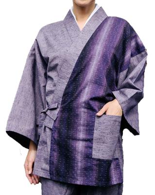 [Yurakuan] Women's Samue (workwear) Jacket Only, Made In Japan, Kurume Weave, Contrasting Pattern, 100% Cotton, Suitable for Spring and Autumn, Size