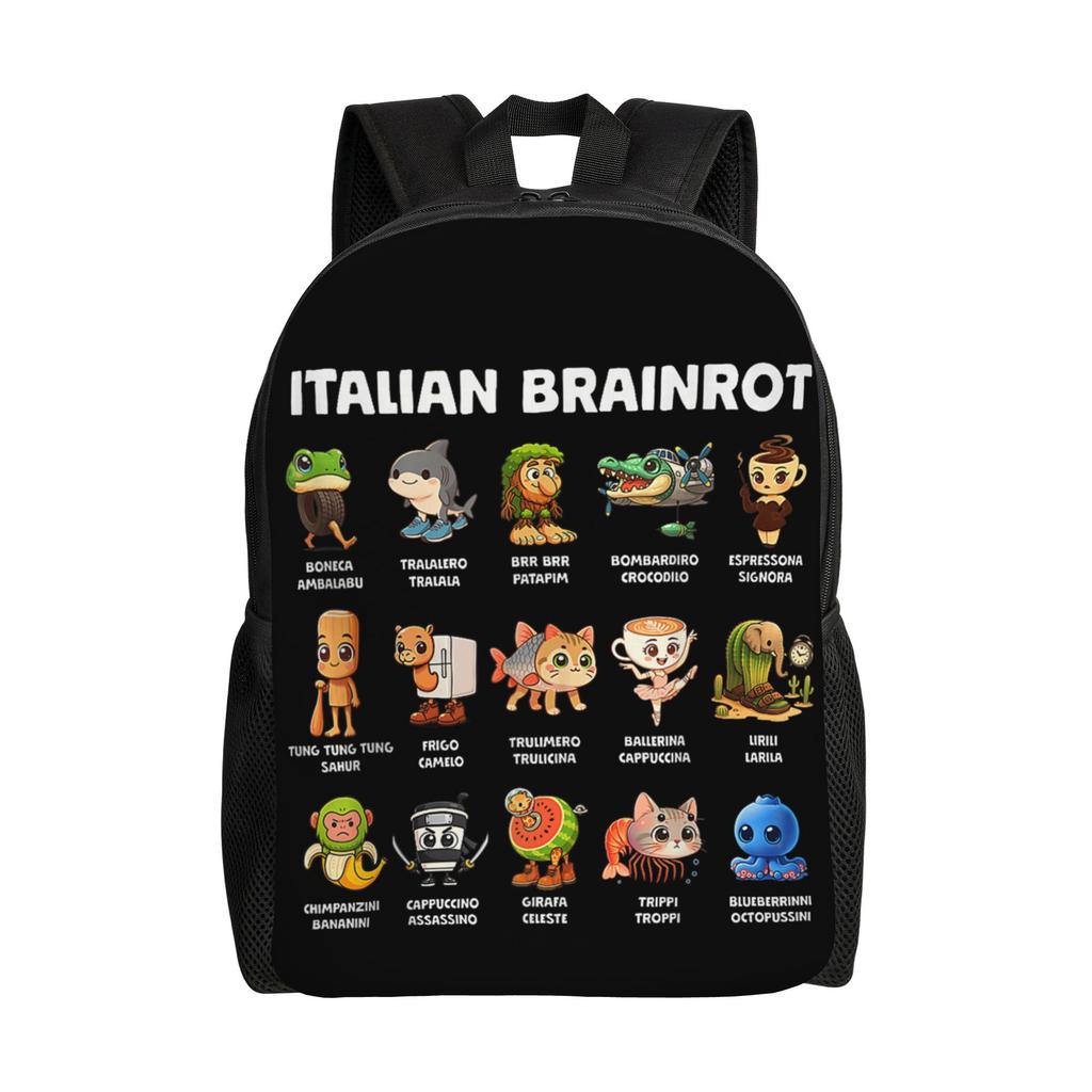 Arten von italienischem Brainrot Meme Klassischer Rucksack Outdoor High School Reise Handgezeichneter Tagesrucksack Herren Damen Laptop Umhängetasche