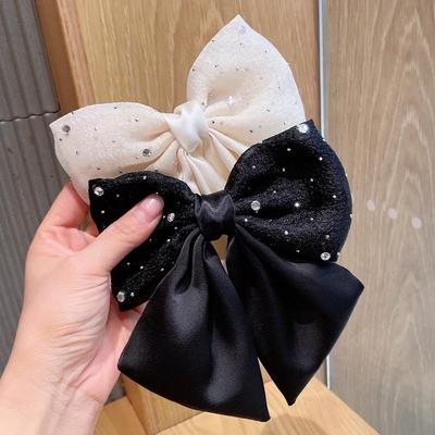 Grampo de Cabelo Laço de Diamante com Fio de Pérola - Acessório de Cabelo Princesa Moda Coreana