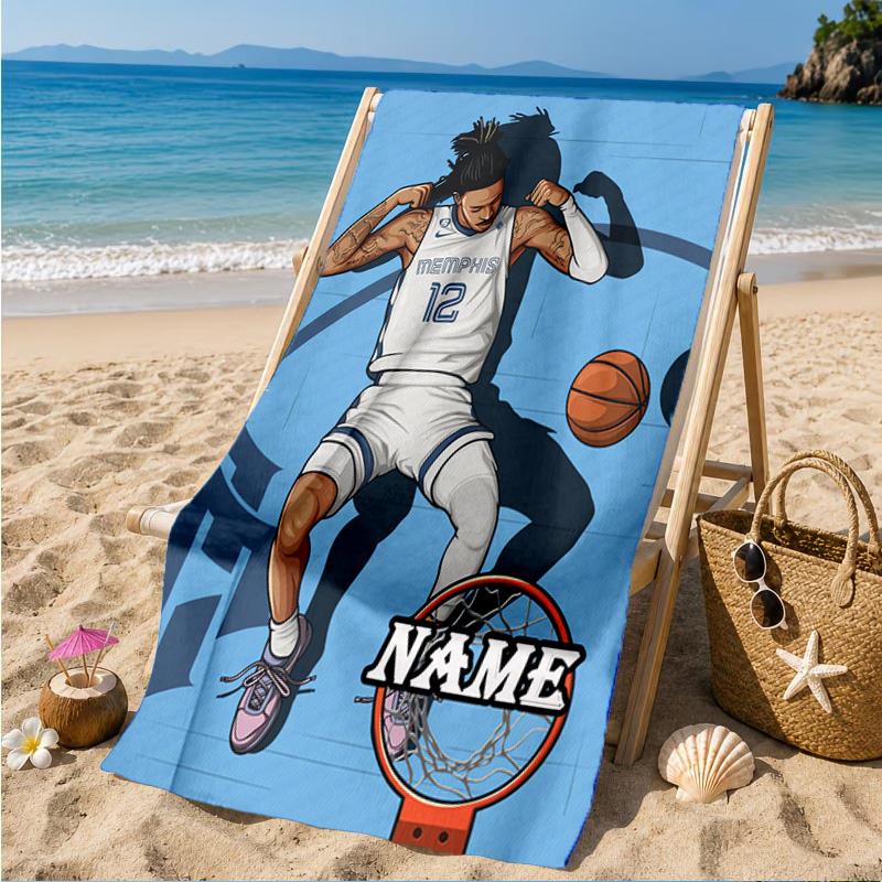 Custom Name Basketball Player Morant Beach Towel Microfiber Beach Towel, Lightweight and Quick-Dry, for Summer Travel, Swimming Pool Gift