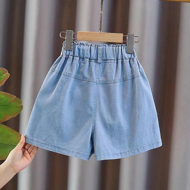 Girls' Denim Pearl Shorts Skirt Summer New Mid Size Girls' Half Skirt Pleated Skirt Children's Skirt Pants