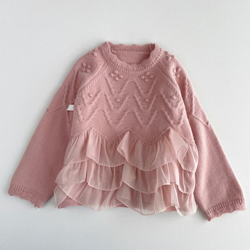 Suéter de Punto para Niñas Jersey Infantil Top de Princesa con Patrón Elegante y Diseño de Encaje