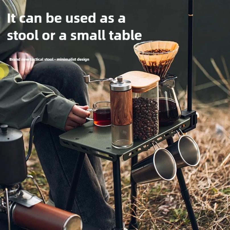 Metal Camping Folding Telescopic Stool Multi-use Tactical Mini Desk Chair Adjustable Outdoor Gear Portable Support Stand