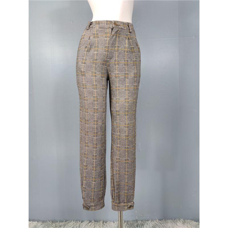 

Export Single Spring New Arrival Fashion All-Match Stylish Gingham High Waist Work Clothing Houndstooth Elegant Leg Shaping Ladies Pants Gingham pants L