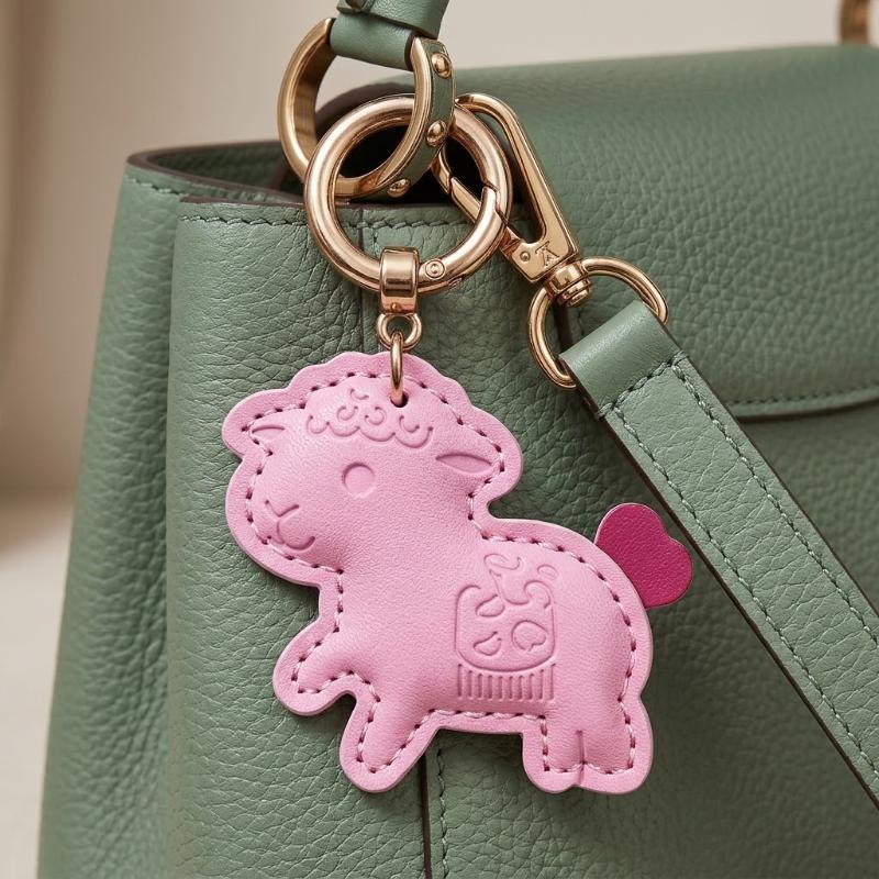 Sheep Pendant With Spring Buckle Pu Leather Bag Charms For Girls Handbags Backpack Decor Accessories Trendy Gift