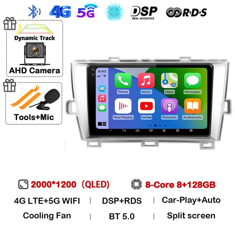 Android 14 Carplay Auto For Toyota Prius 3 XW30 2009 2010 2011 2012 2013-2015 LHD RHD Car Radio Multimedia Player GPS Stereo DSP
