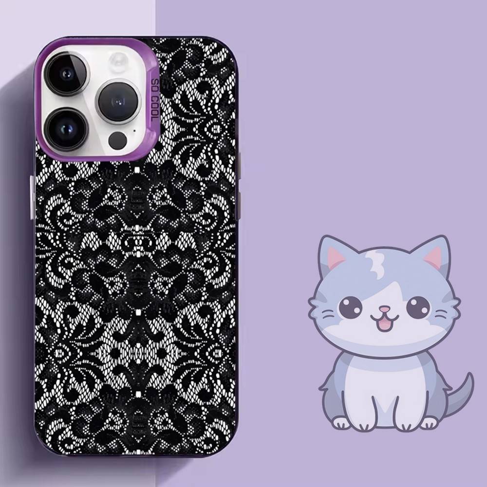 Black Lace Print New Hot Phone Case For iPhone 16,15,14,13,12,11,Mini,Pro,SE,MAX,plus,Purple Matte Silicone Cover