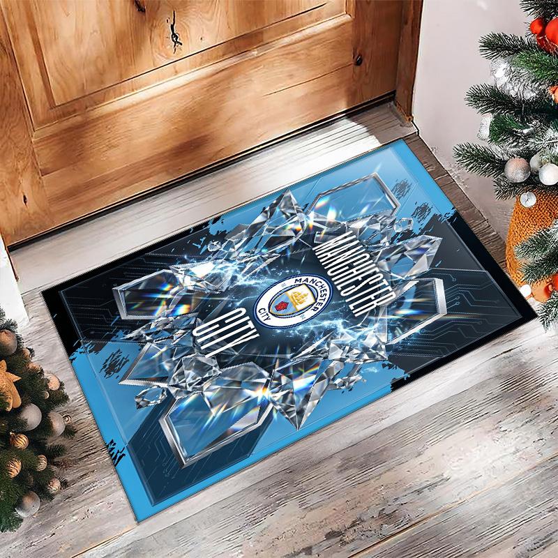 Manchester City Printed Flannel Area Rug Non Slip Soft Polyester Floor Carpet Indoor Decor Mat for Bedroom Living Room Sofa