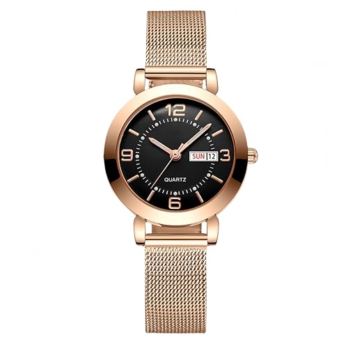 

Women s Watch with Stainless Steel Strap, Calendar, and Luminous Light (Black)