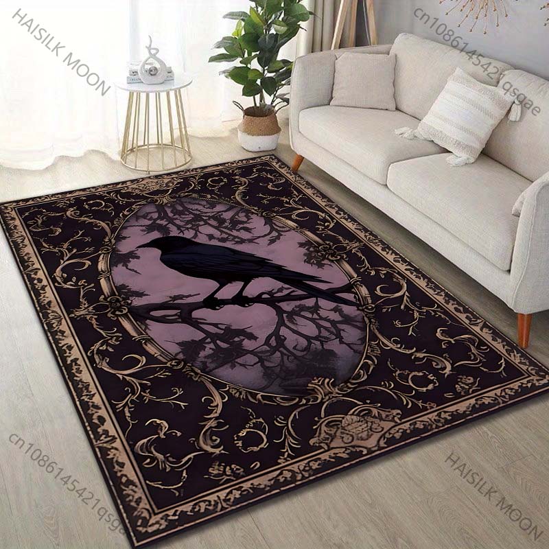 Multiple sizes Mysterious Raven Decor Rug Pattern Carpet for Living Room Bedroom Sofa Home Decor Non-slip Floor Mat Luxury Gift