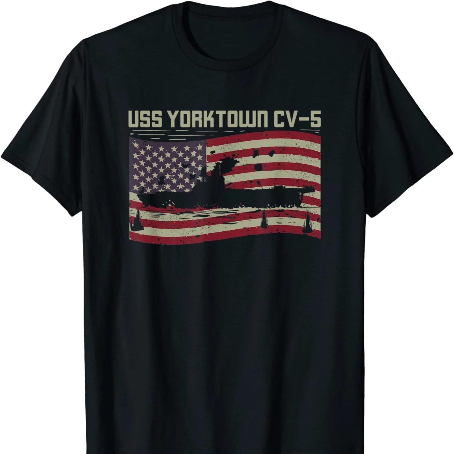Retro America Flag USS CV-5 Yorktown Aircraft Carrier T Shirt S чёрный