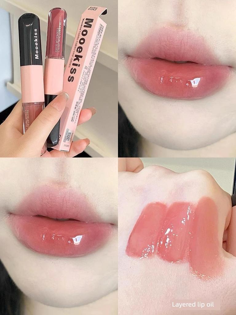Mom's Natural Makeup Looks Like a Fresh-Faced Girl! Muke Shishi Double-Ended Lip Gloss W1 Nude Pink W4 Non-Stick Cup Korean Style Gray Pink W6