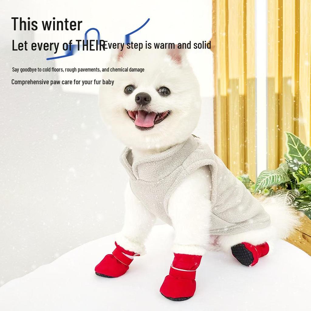 Soft-Soled Fluffy Pet Boots for Teddy & Pomeranian: Warm Indoor Autumn/Winter Cat & Dog Booties