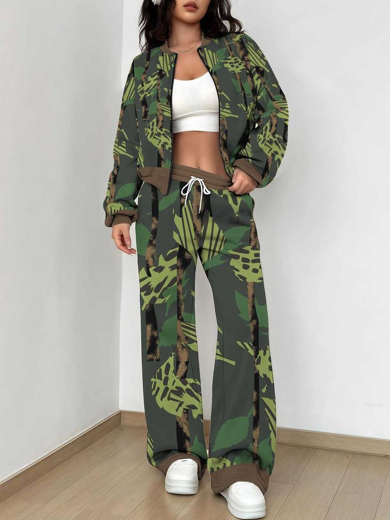 Splicing Autumn And Winter New European And American Women'S Clothing Army Green Camouflage Printing Suit Women