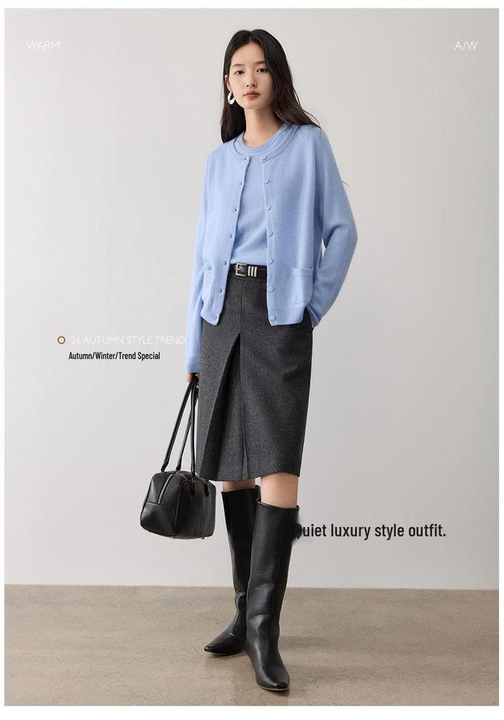 Women's 12-Gauge Short Round-Neck Cashmere Cardigan