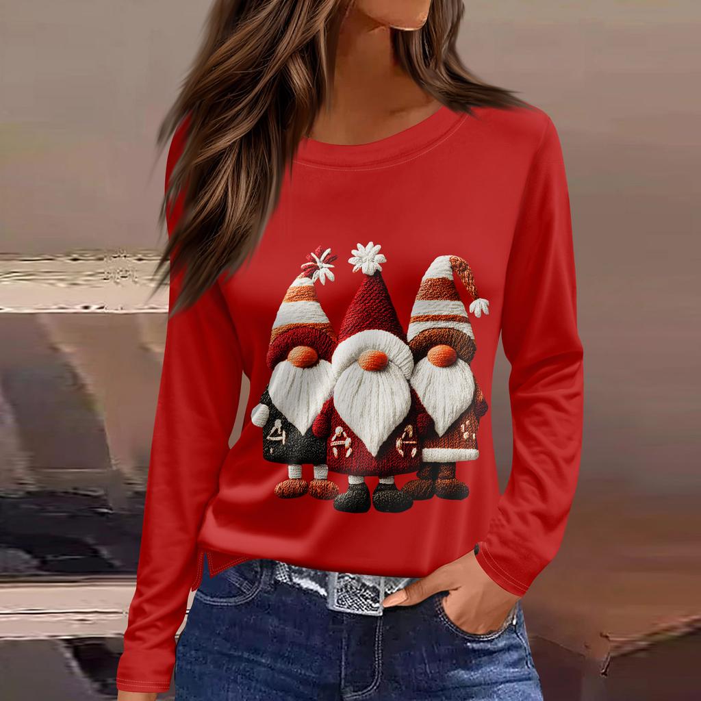 Damenmode Lässig Schlitz Saum Rundhals Langarm Lose Bedrucktes T-Shirt Damen Top