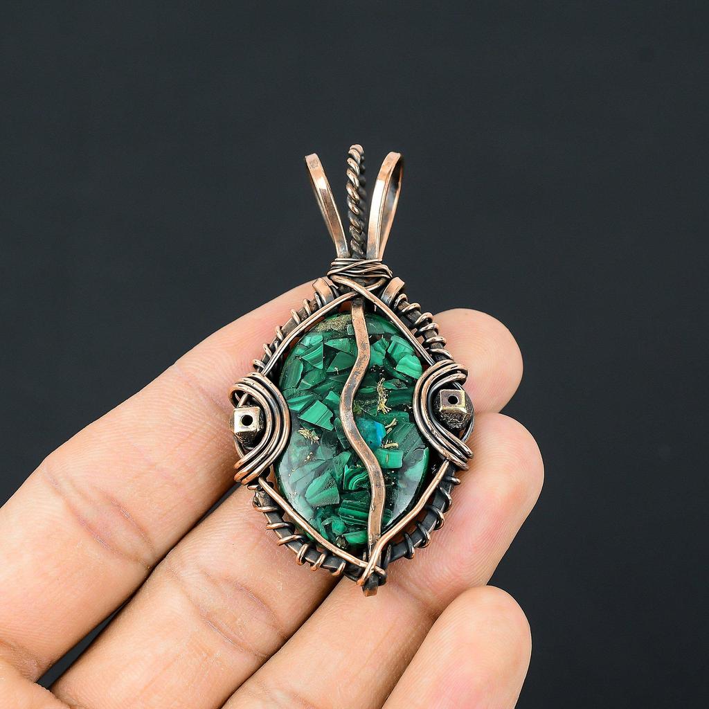 Copper Malachite Jewelry, 999 Copper Wire Wrapped Pendant Handmade Gemstone Jewelry, Gifts For Wife Brand New Pendant