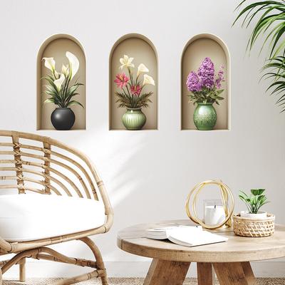 3 Pezzi Arco Vaso Murale Trittico Camera da Letto Soggiorno Casa Parete Sfondo Abbellimento Decorazione Adesivi Murali