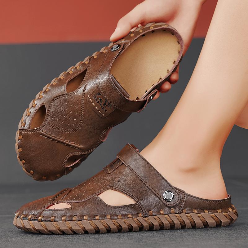 Fashion Summer Sandals Men Leather Classic Roman Sandals Slipper Outdoor Sneaker Beach Rubber Flip Flops Men Water Trekking Sandals