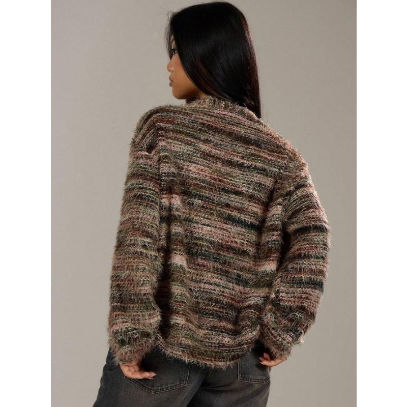 DAFIFY Women's Fashion Casual Fall Winter Colour Block Print Long Sleeve V-Neck Sweaters