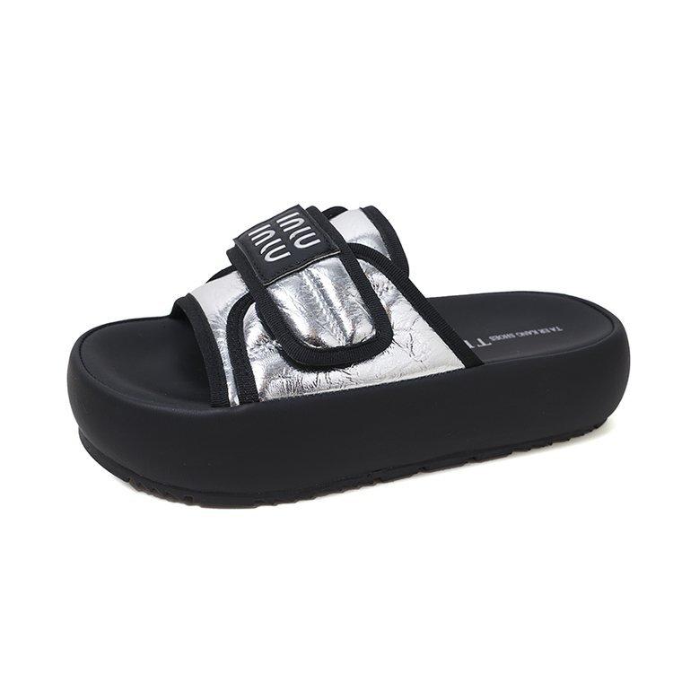 2025 New Thick-bottomed Cool Slippers Women's Summer Wear Fashion Internet Celebrity High Sense Versatile Velcro Slippers Women Trend