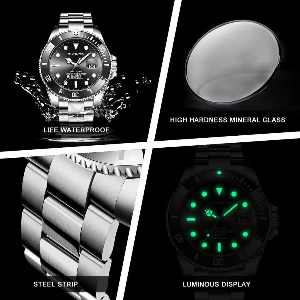 SUNKTA New Luxury Men Quartz Watches Original Diving Series Colorful bezel Waterproof Watch Date Trendy Men Watch Reloj Hombre