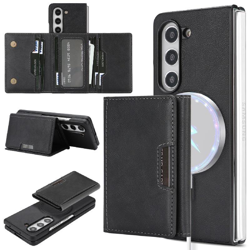 Samsung Z Fold7 Magnetické kožené pouzdro-peněženka s bezdrátovým nabíjením a sametovým vnitřkem