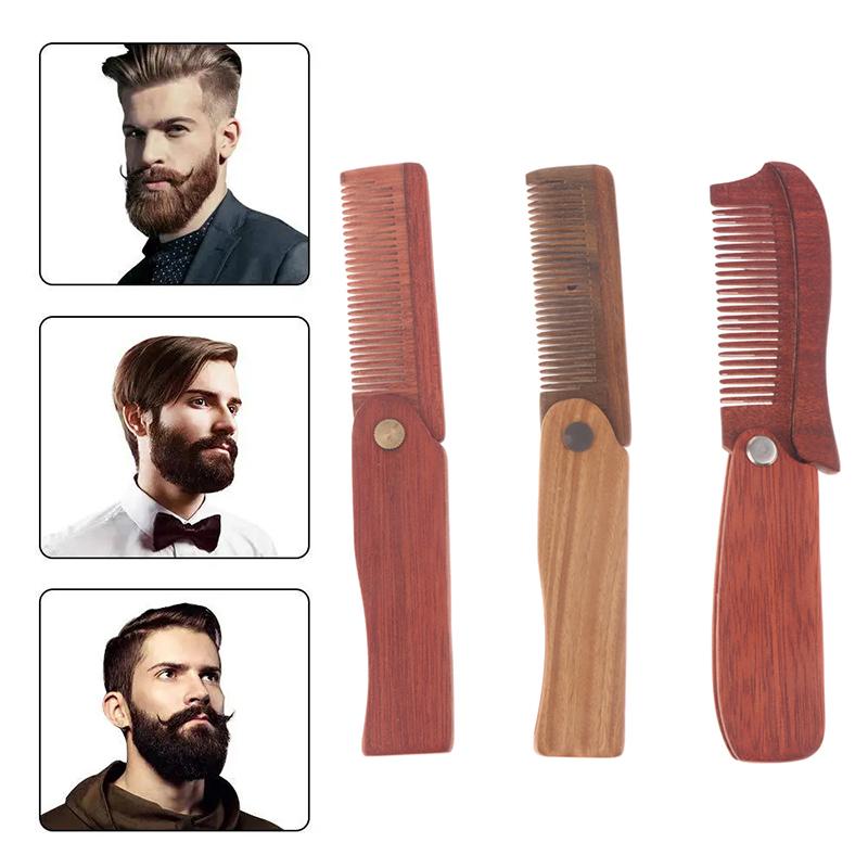 Herren Taschenkamm Klappbarer Holzkamm Bartkamm Sandelholz Haarkämme für Männer Perfekt zur Anwendung mit Bartbalsam